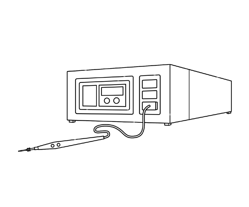 電気メスペンシルと本体の白黒イラスト