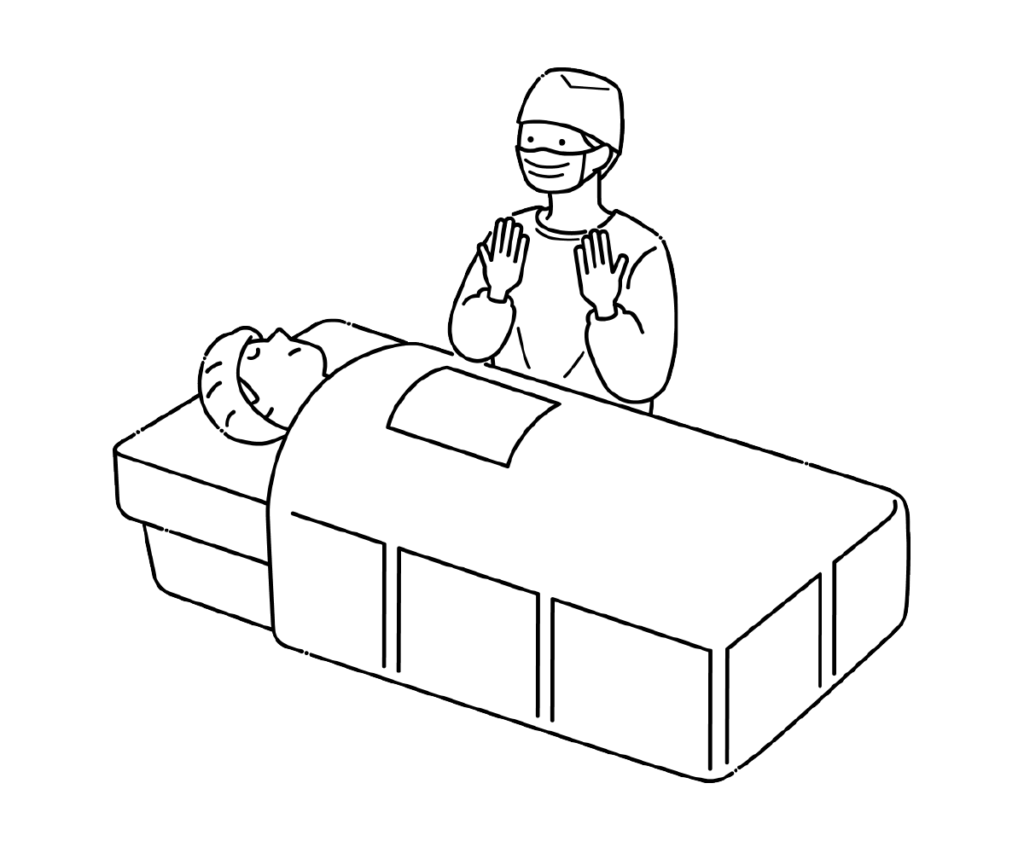 手術を始める医師の白黒イラスト