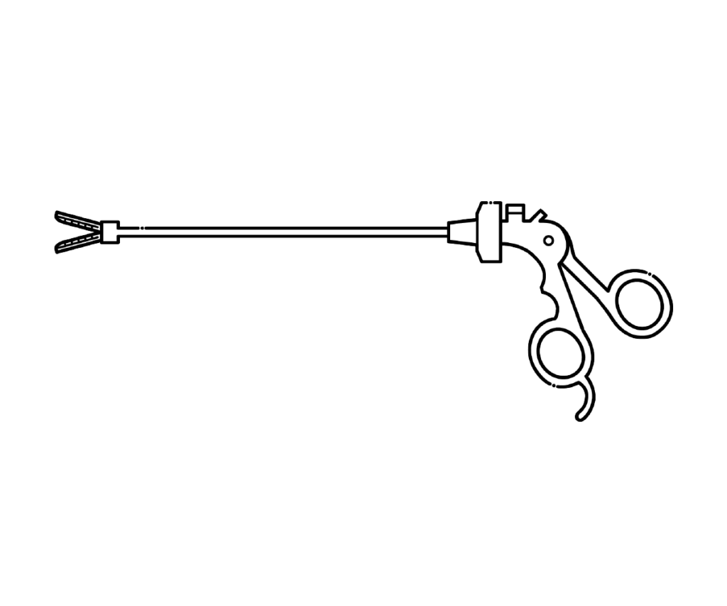 鏡視下外科手術器具（鉗子）の白黒イラスト