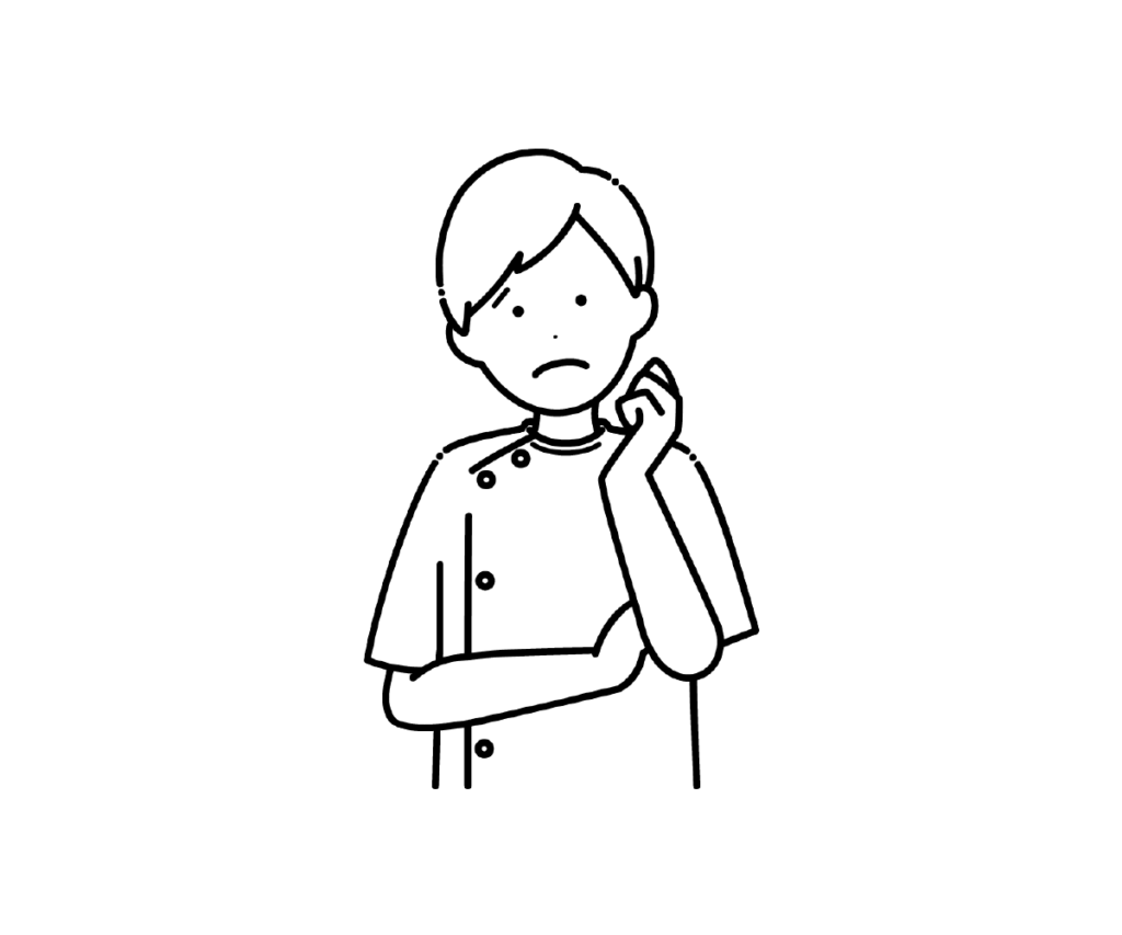 困った様子の男性看護師の白黒イラスト