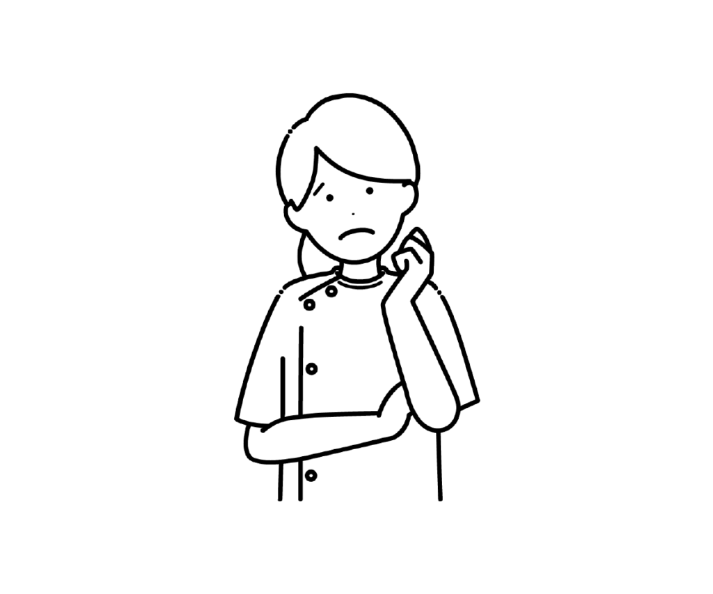 困った様子の女性看護師の白黒イラスト