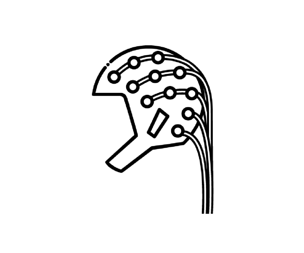 脳波検査用キャップ（電極つき）の白黒イラスト