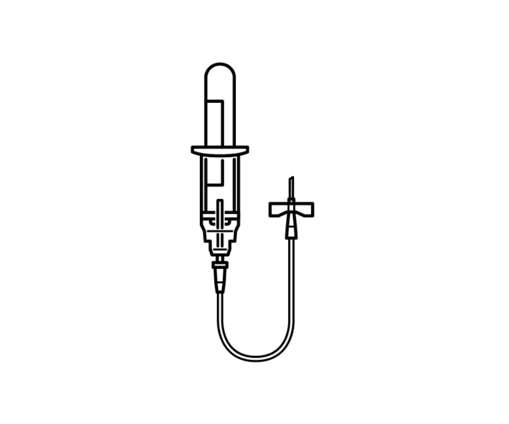 採血管をセットした採血セットの白黒イラスト