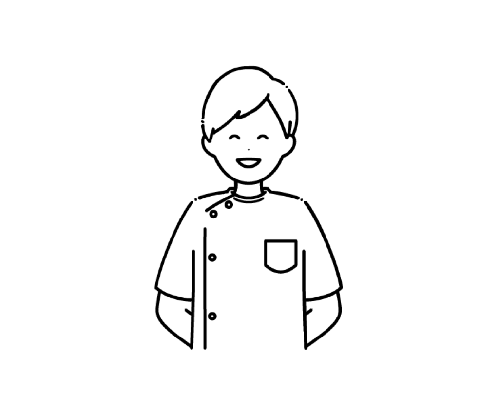 ケーシー姿で笑顔の男性看護師の白黒イラスト