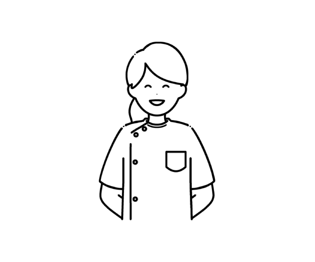ケーシー姿で笑顔の女性看護師の白黒イラスト