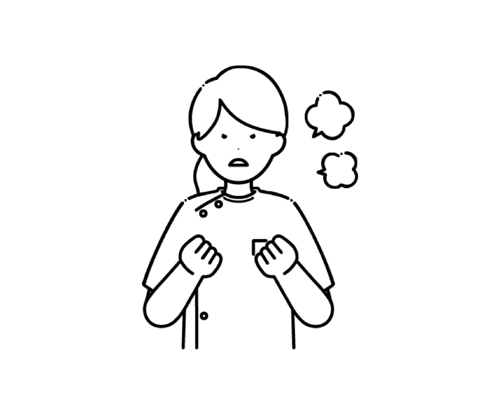 ケーシー姿で怒った女性看護師の白黒イラスト