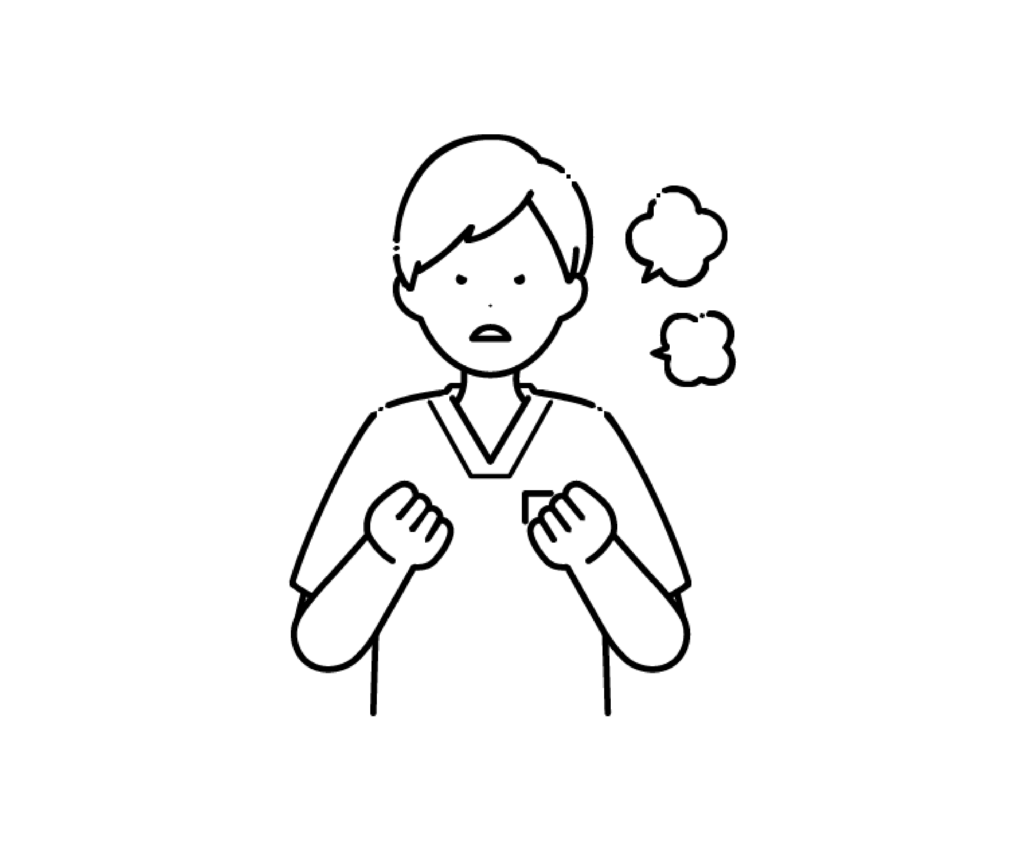 スクラブ姿で怒った男性看護師の白黒イラスト