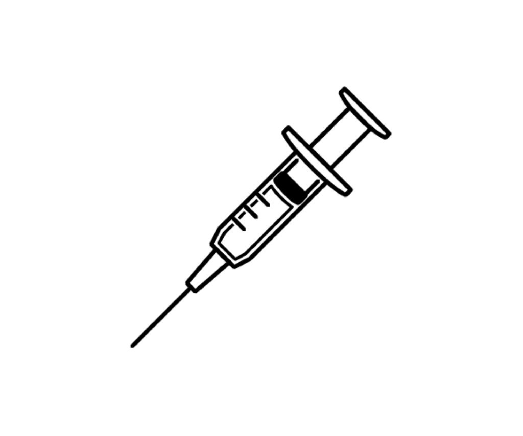 注射液の入った注射器（シリンジと注射針）の白黒イラスト