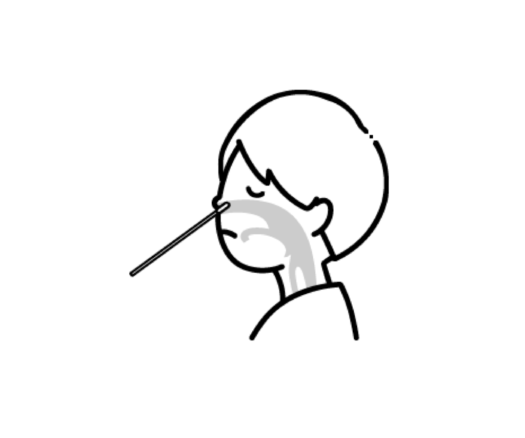 鼻腔ぬぐい液採取の白黒イラスト