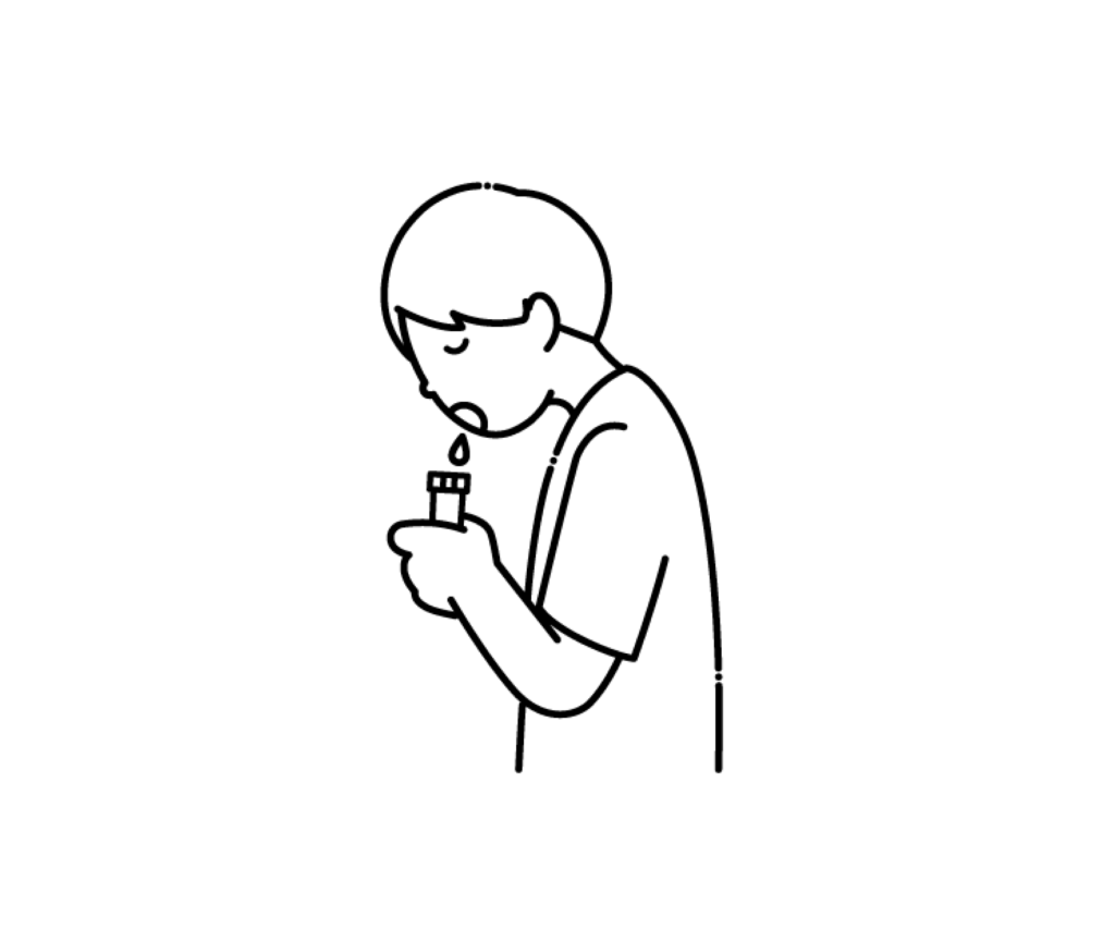 唾液検体採取検査をする人の白黒イラスト