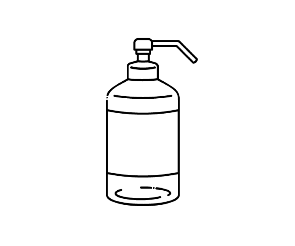 手指消毒用アルコール（透明）の白黒イラスト