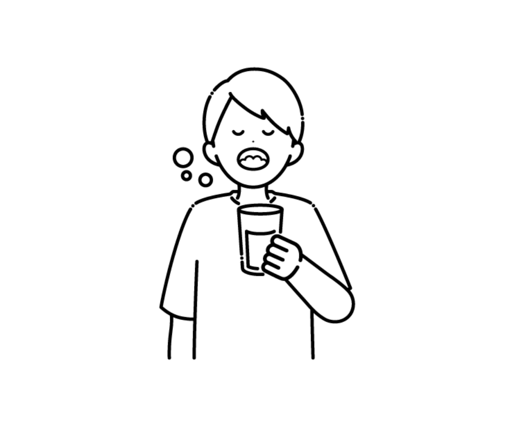うがいをする男性の白黒イラスト