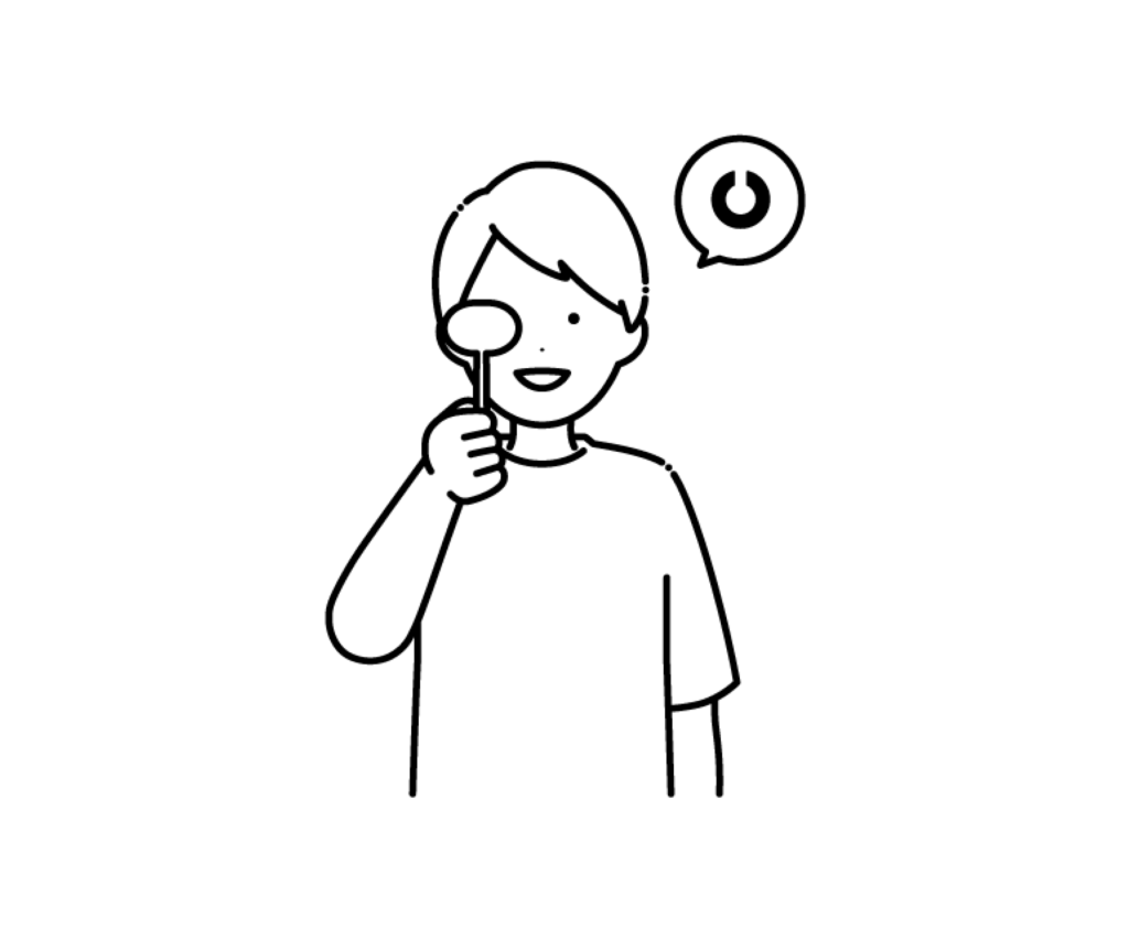 視力検査をする男性の白黒イラスト