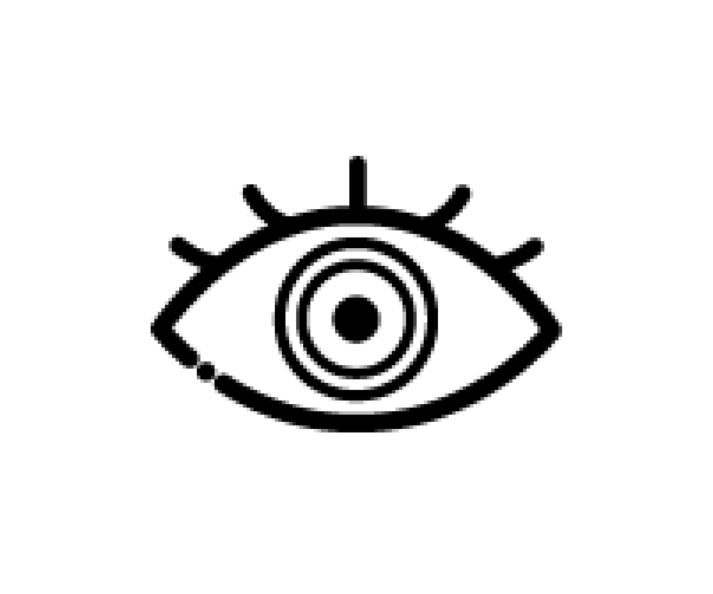 カラーコンタクトレンズ（ピンク）を装着した目の白黒イラスト