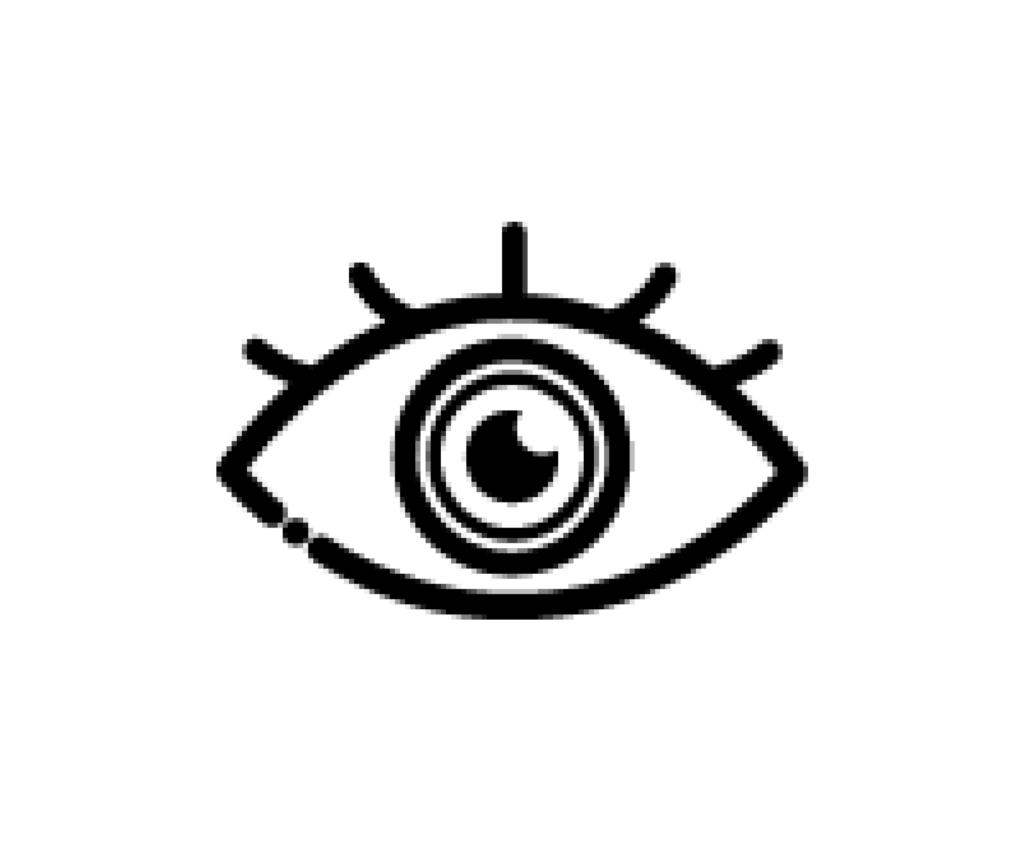 カラーコンタクトレンズ（ピンク）を装着した瞳の白黒イラスト