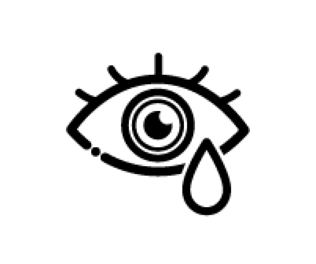 涙とカラーコンタクトレンズ（青）を装着した瞳の白黒イラスト