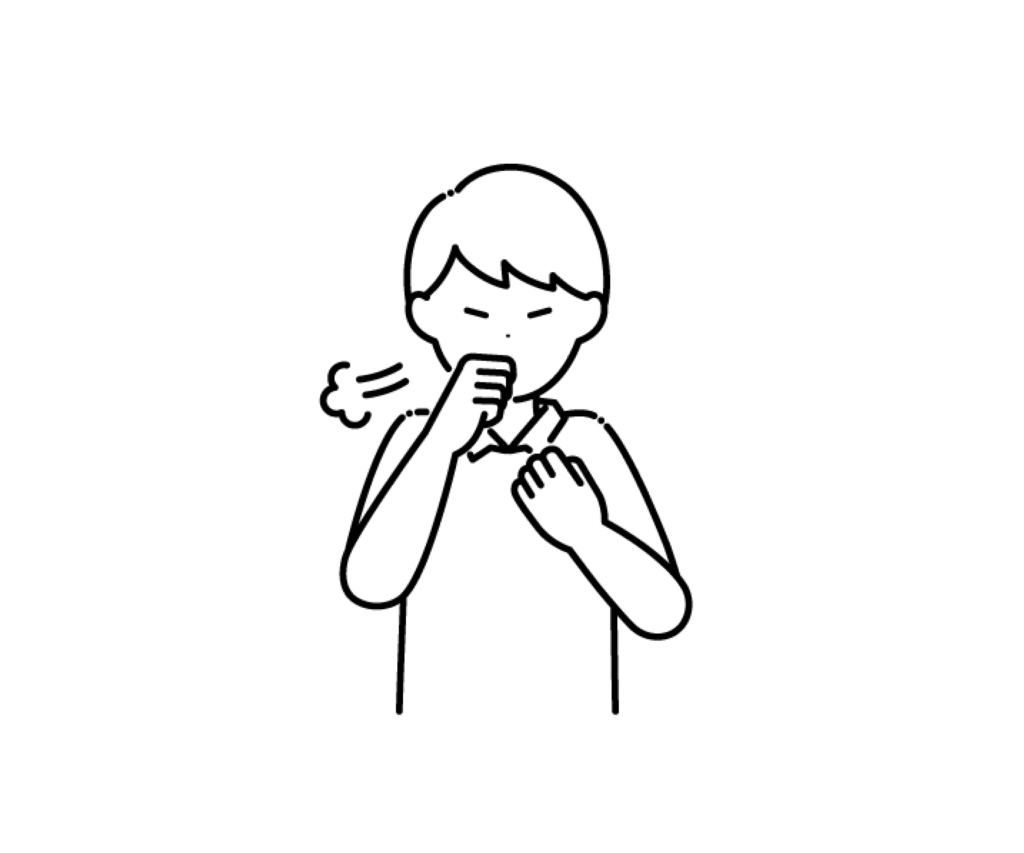 咳をする男の子の白黒イラスト
