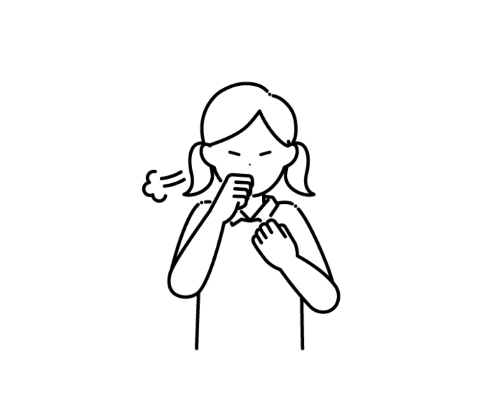 咳をする女の子の白黒イラスト