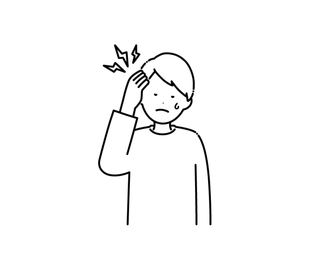 頭が痛い（頭痛）男性の白黒イラスト