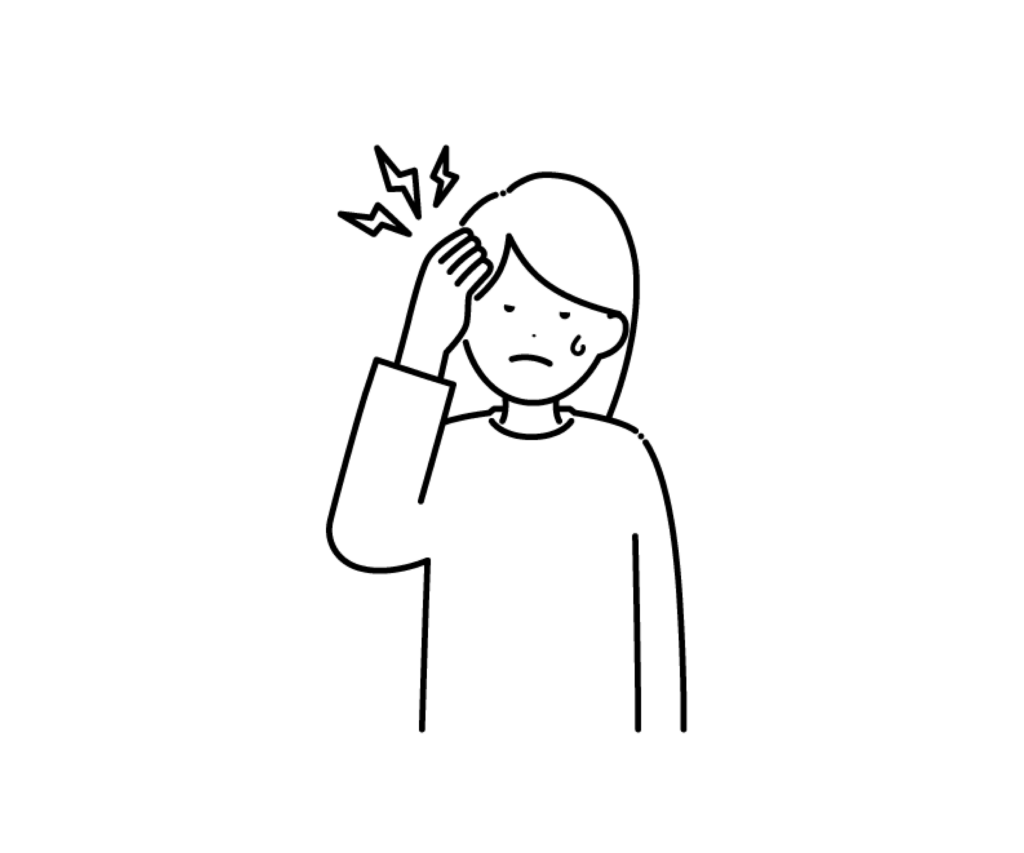 頭が痛い（頭痛）女性の白黒イラスト