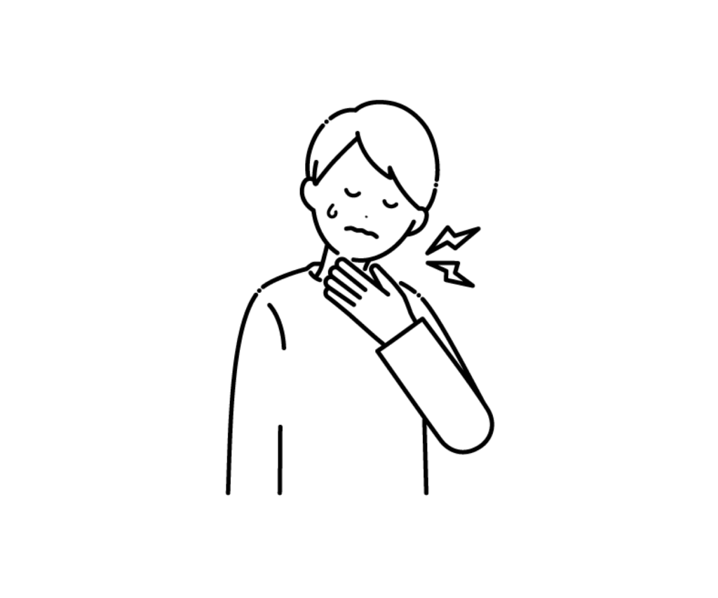 のどが痛い（喉痛）男性の白黒イラスト