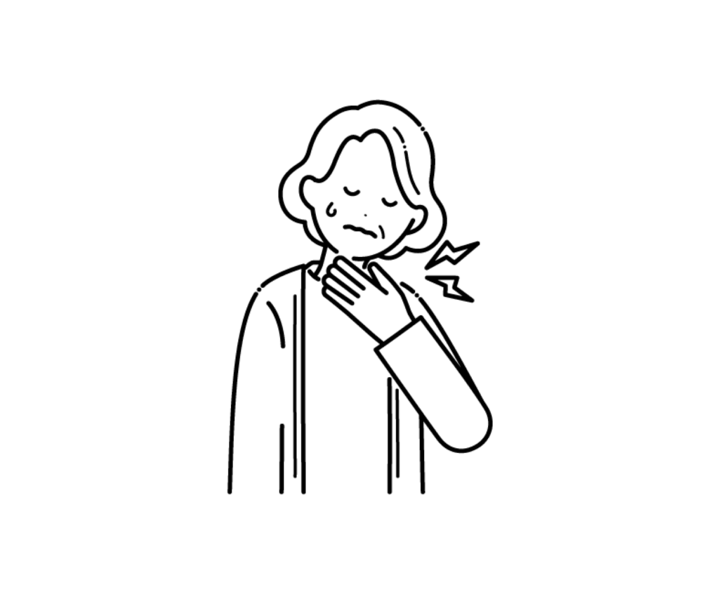 のどが痛い（喉痛）高齢女性の白黒イラスト