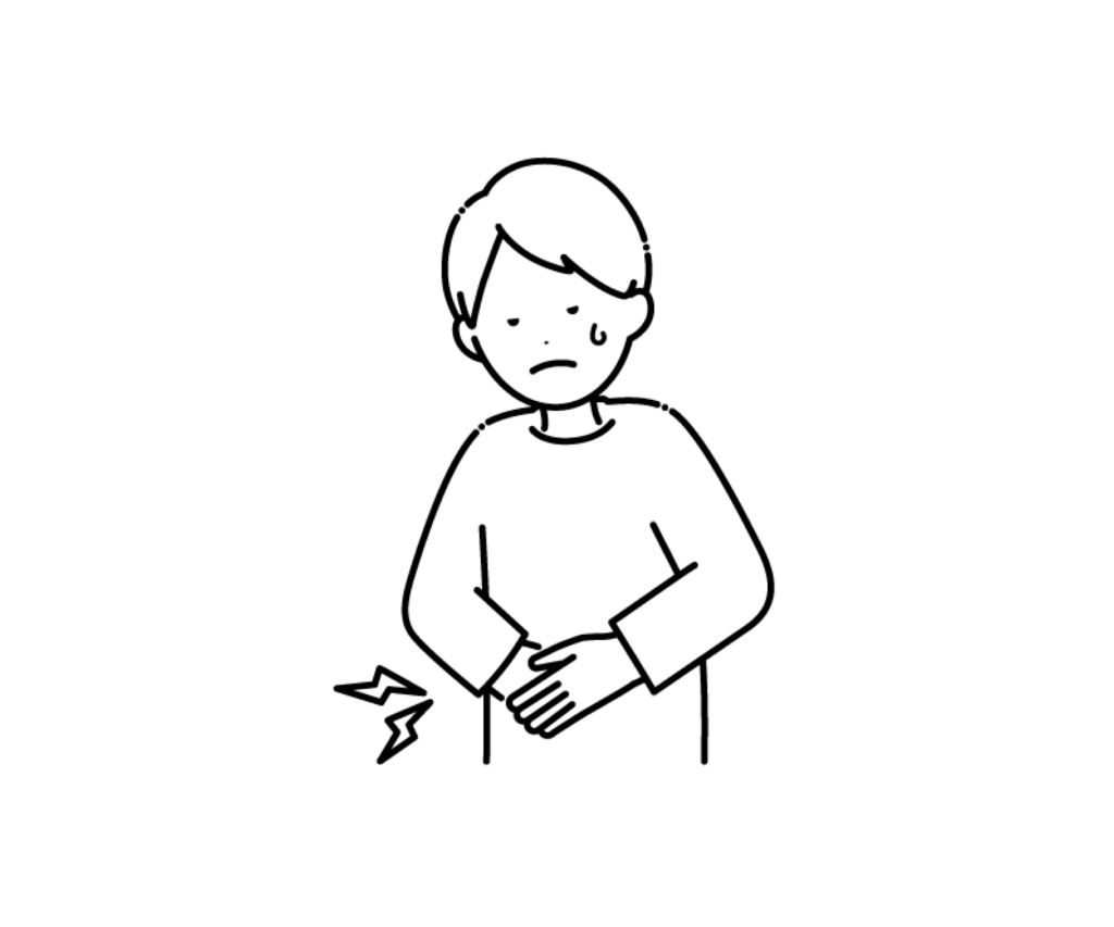 お腹が痛い（腹痛）男性の白黒イラスト
