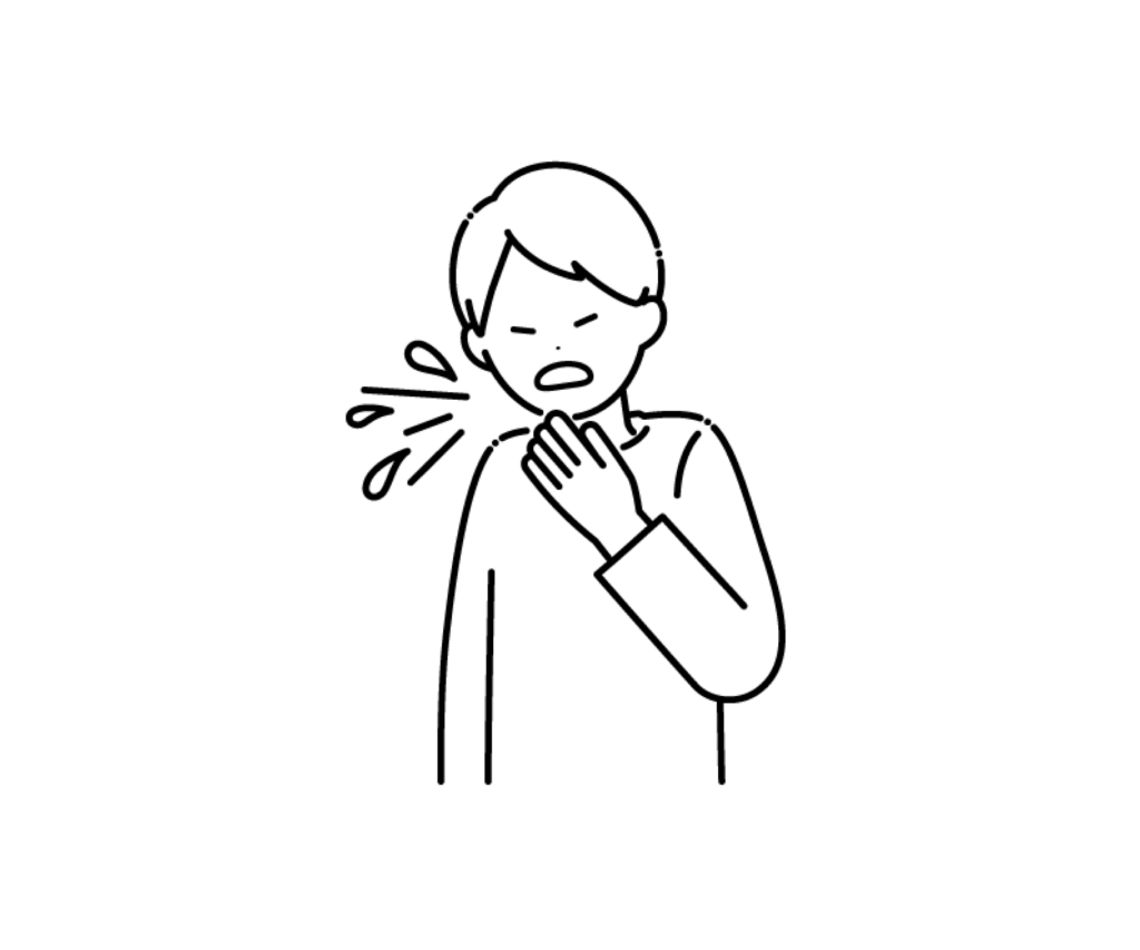 くしゃみをする男性の白黒イラスト