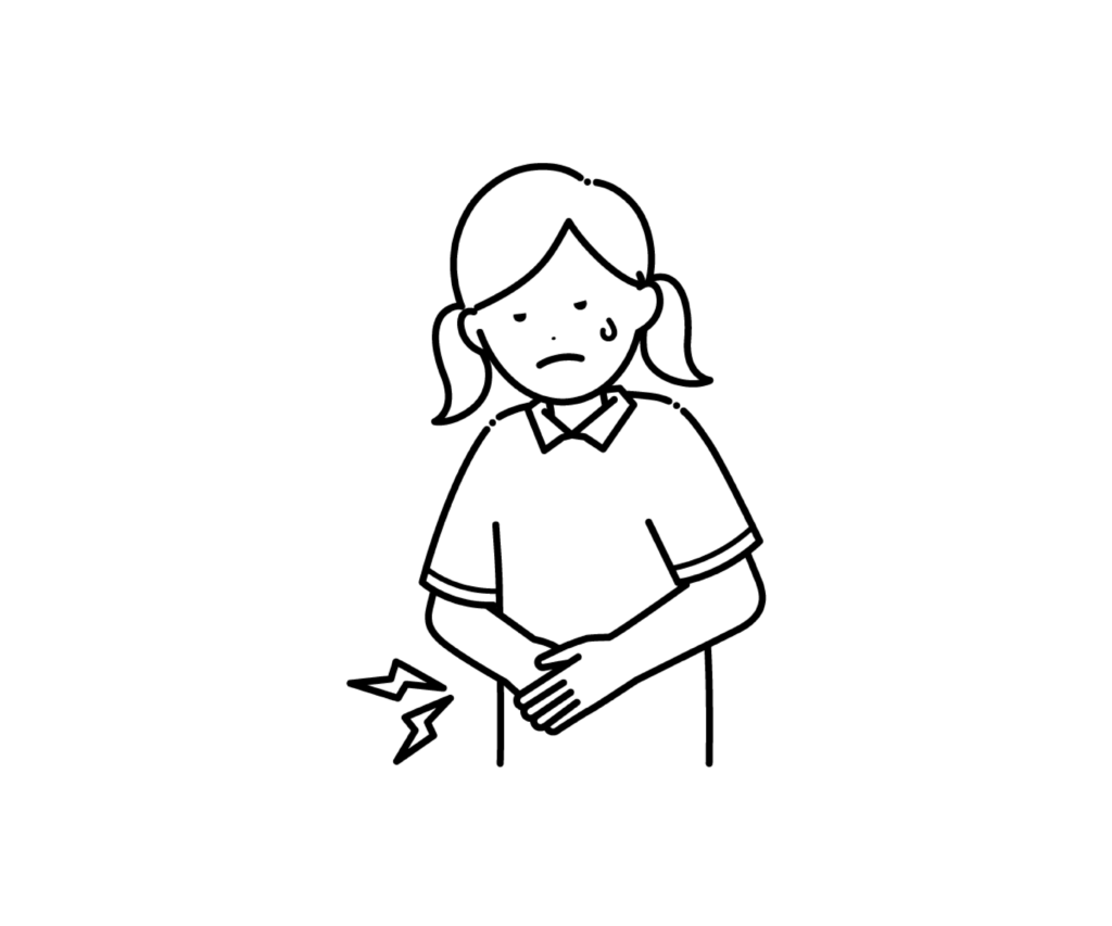 お腹が痛い（腹痛）女の子の白黒イラスト