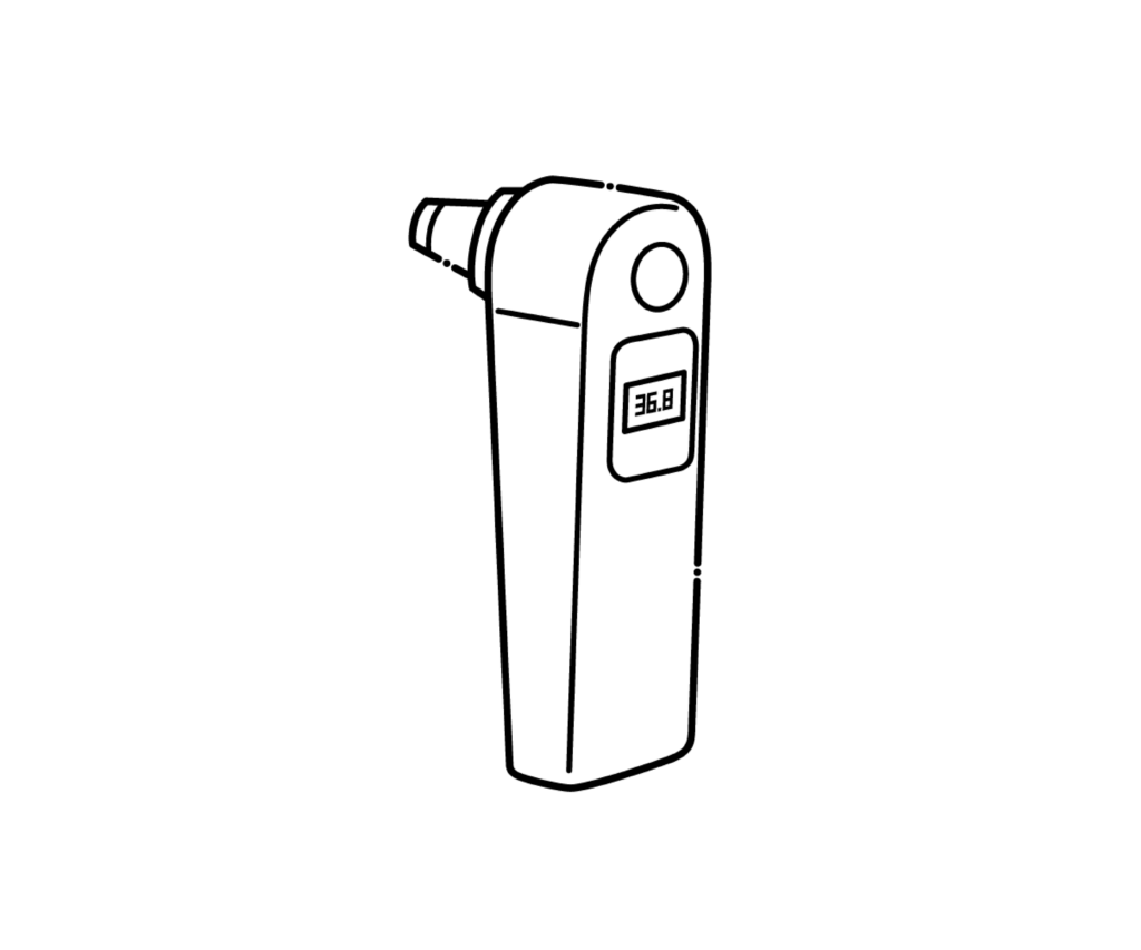 温度表示のある耳式体温計の白黒イラスト