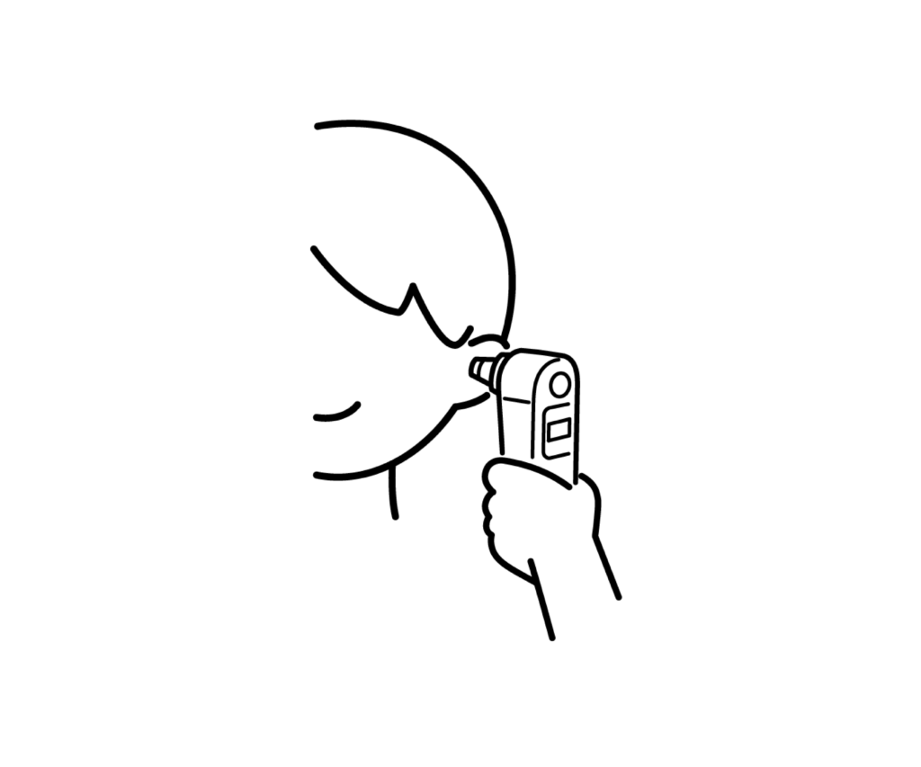 耳式体温計を使用する白黒イラスト