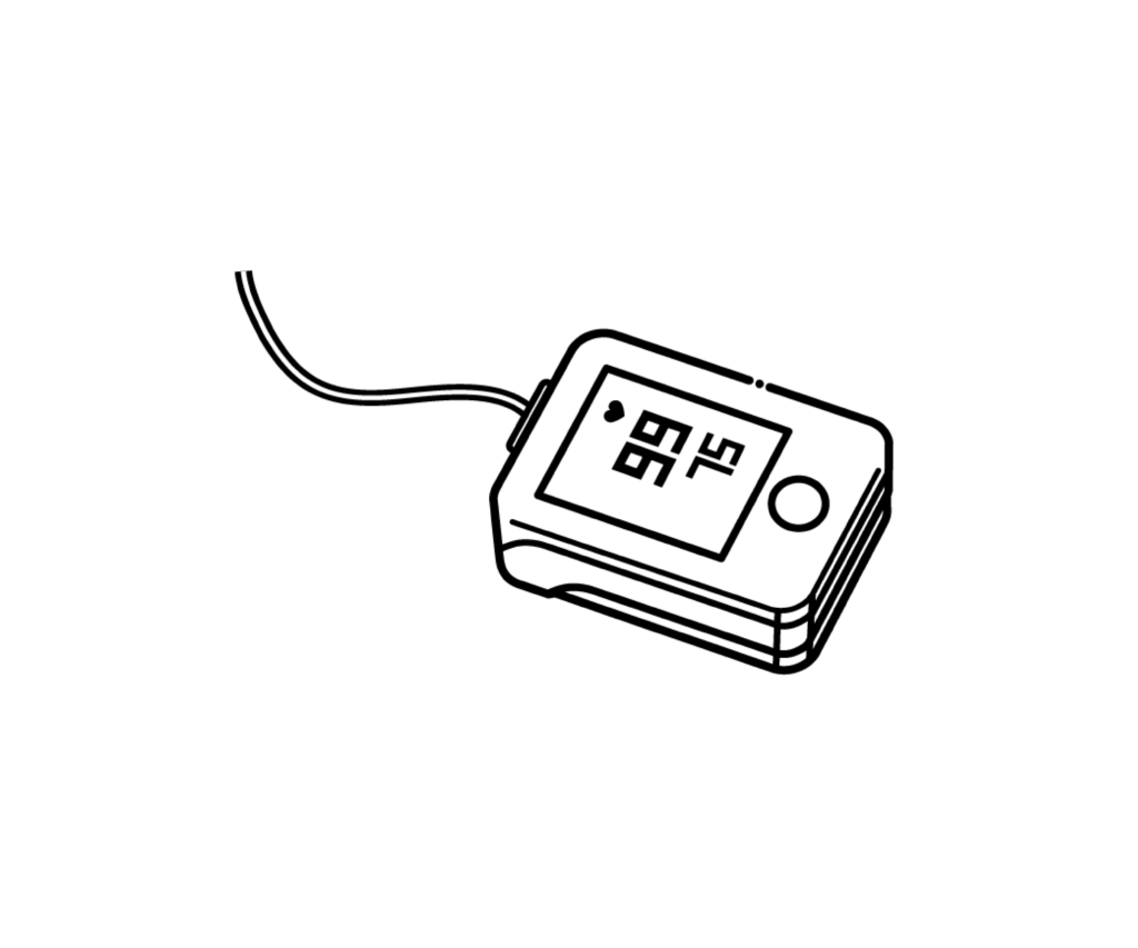 数値表示されたパルスオキシメーターの白黒イラスト