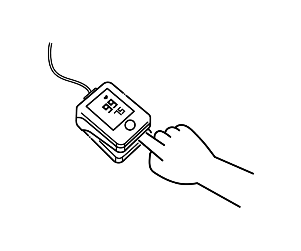 数値表示されたパルスオキシメーターを使用する白黒イラスト