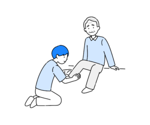 高齢男性の足首のリハビリをする理学療法士のイラスト