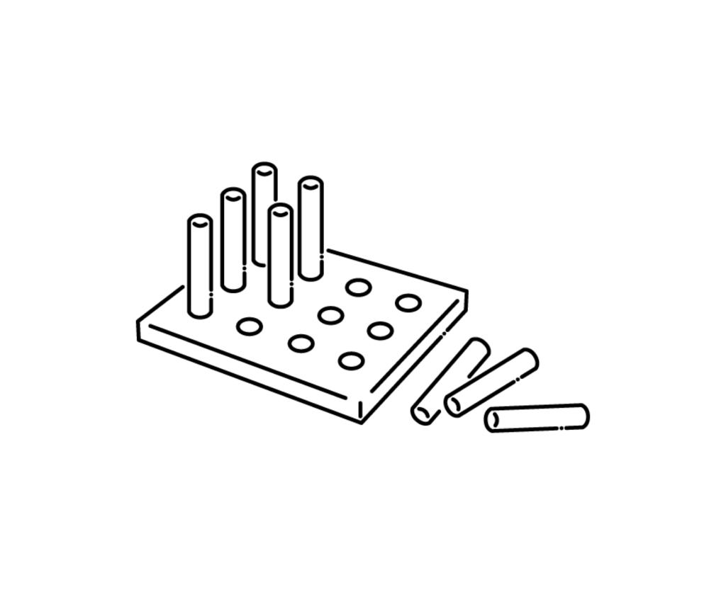 リハビリで使用するペグボードの白黒イラスト