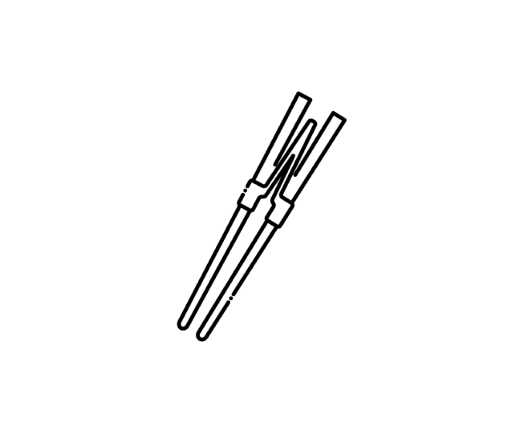 自助具（クリップ型の箸）の白黒イラスト