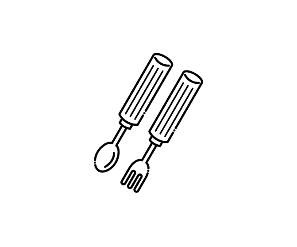 自助具（スプーンとフォーク）の白黒イラスト