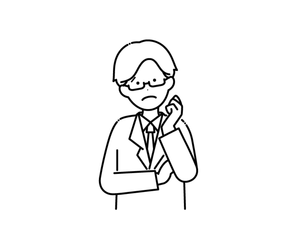 白衣を着て困った様子の男性医師の白黒イラスト