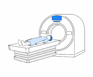 CT検査を受ける男性患者のイラスト