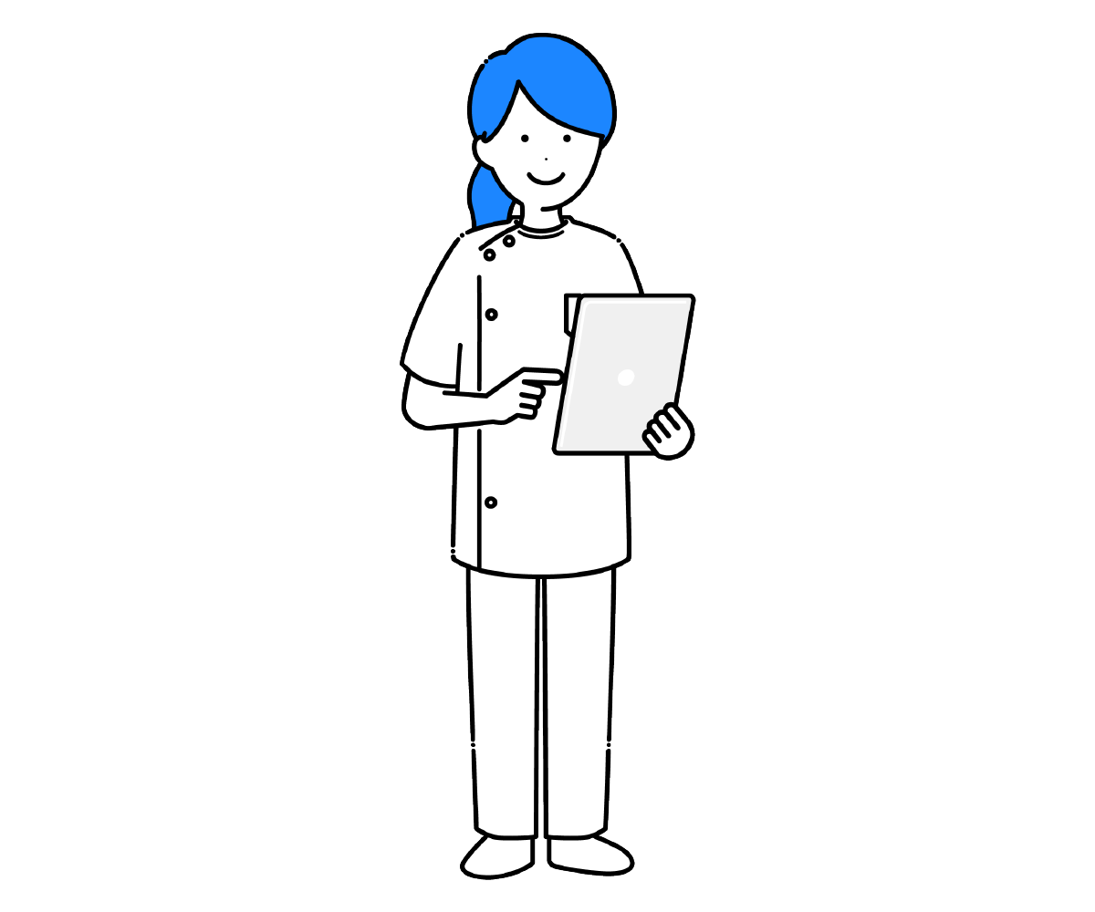 タブレットを操作する女性看護師のイラスト