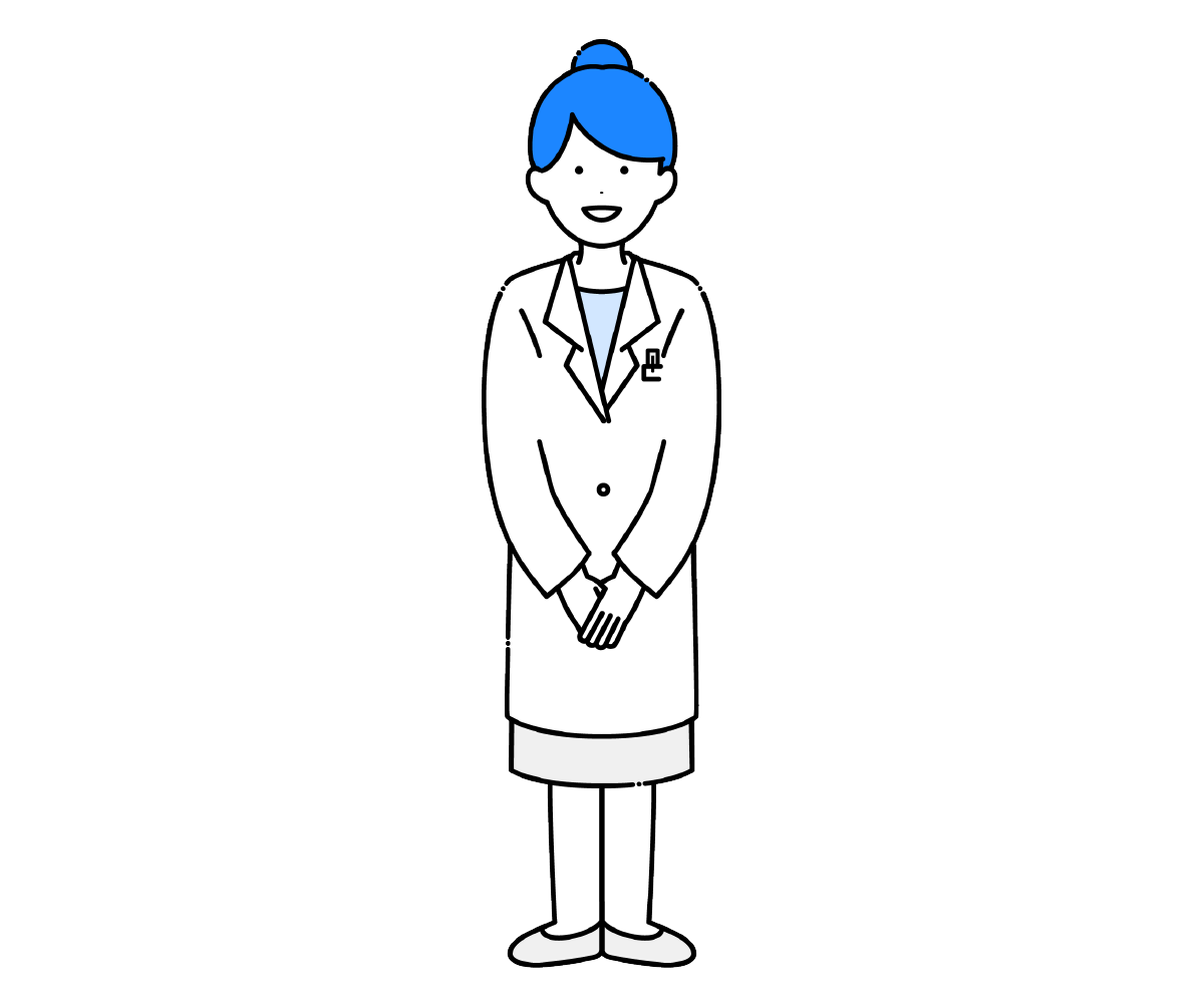 身体の前で手を組む女性薬剤師のイラスト