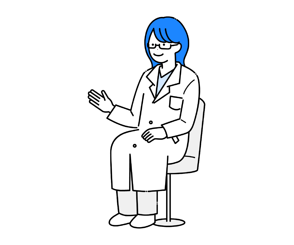椅子に座る白衣の女性医師のイラスト