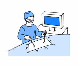 腹腔鏡手術（ブルーモニター）のイラスト