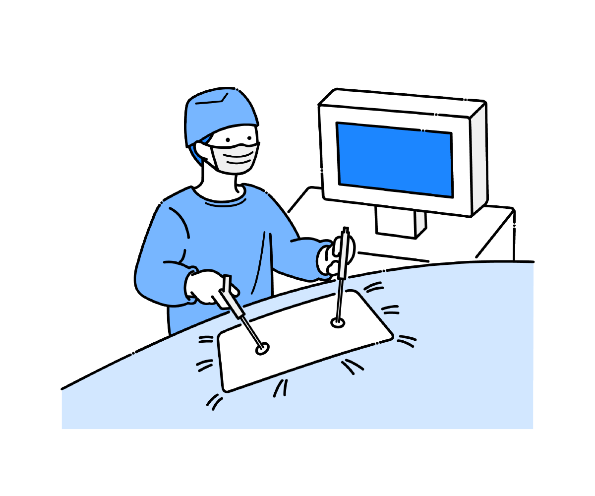 腹腔鏡手術（ブルーモニター）のイラスト