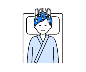 横になり脳波検査を受ける男性のイラスト