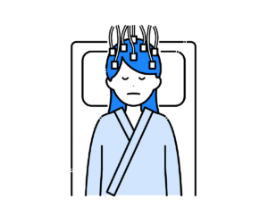横になり脳波検査を受ける女性のイラスト