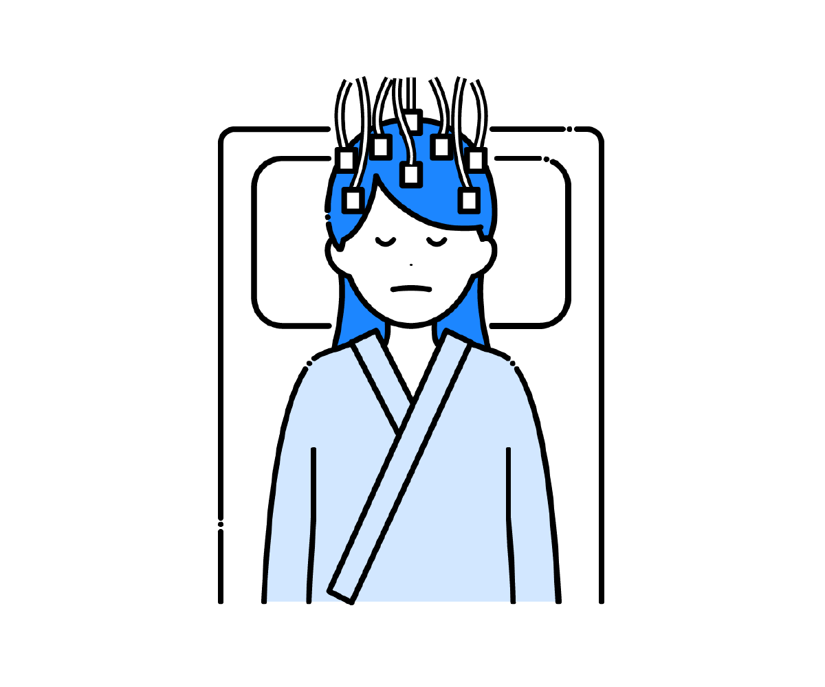 横になり脳波検査を受ける女性のイラスト