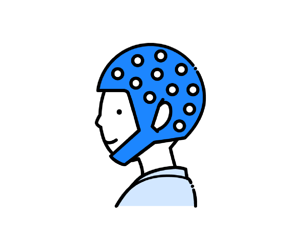 脳波検査用キャップを被った頭部のイラスト