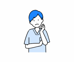 スクラブ姿で困った様子の男性看護師のイラスト