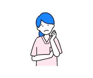 スクラブ姿で困った様子の女性看護師のイラスト